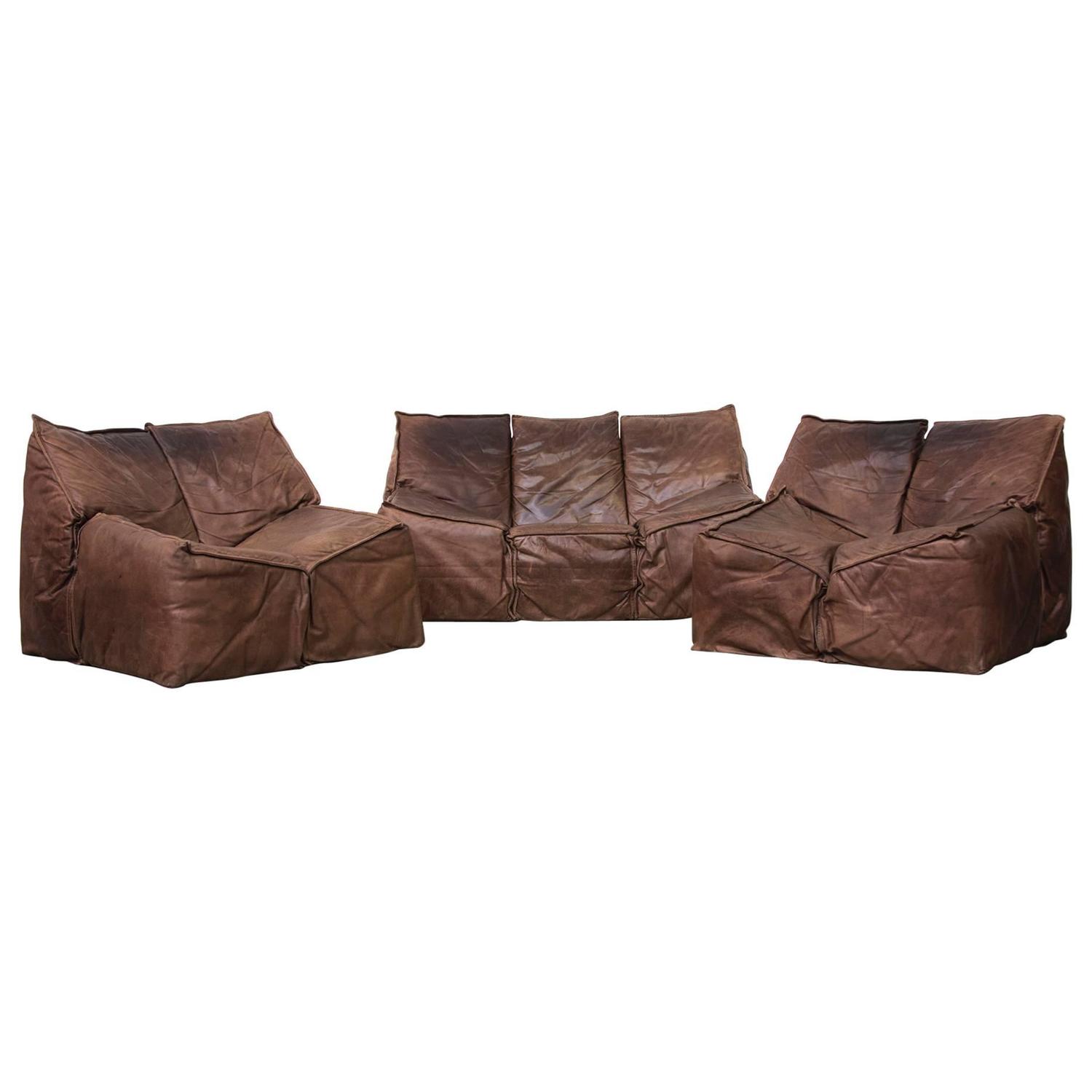 Gerard van den Berg Style Geometric Vintage Leather Sofa Set at