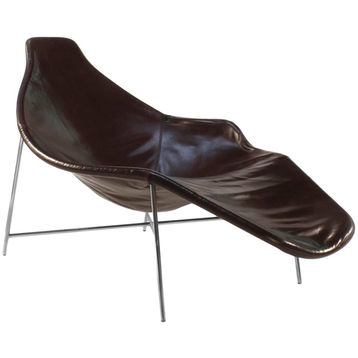 Moroso Brown Leather Tia Maria Asymmetric Lounge Chair by Enrico Franzolini For Sale