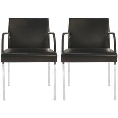 Pair of Moroso Black Leather Steel Armchairs by Enrico Franzolini, Italy