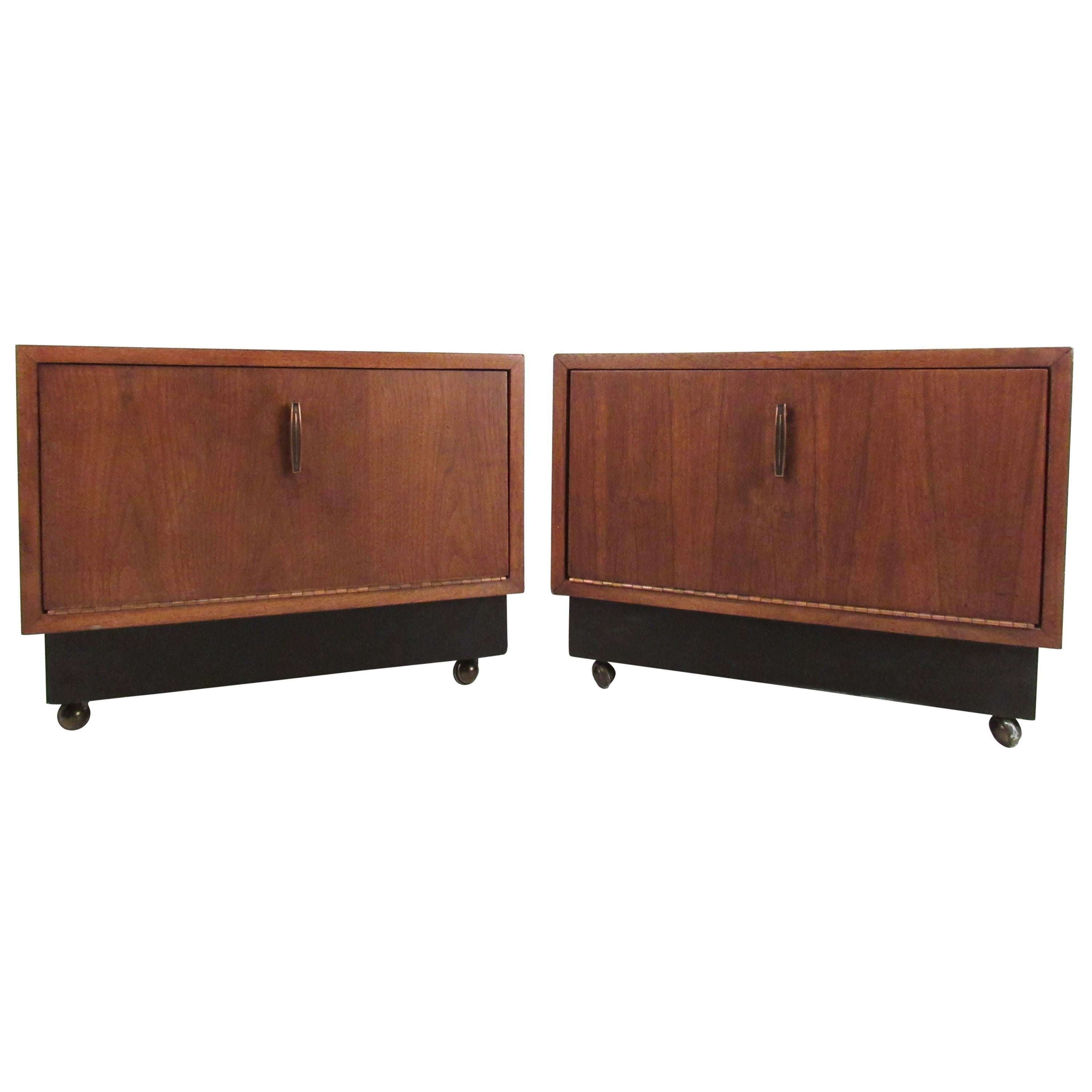 Pair of Mid-Century End Table's with Drop Front Storage