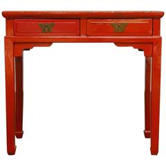 Chinese Red Lacquer Two-Drawer Console Table