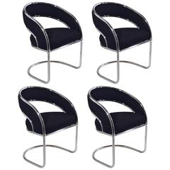 S/4 Mid-Century Modern Upholstered Chrome Sling Back Chairs 8