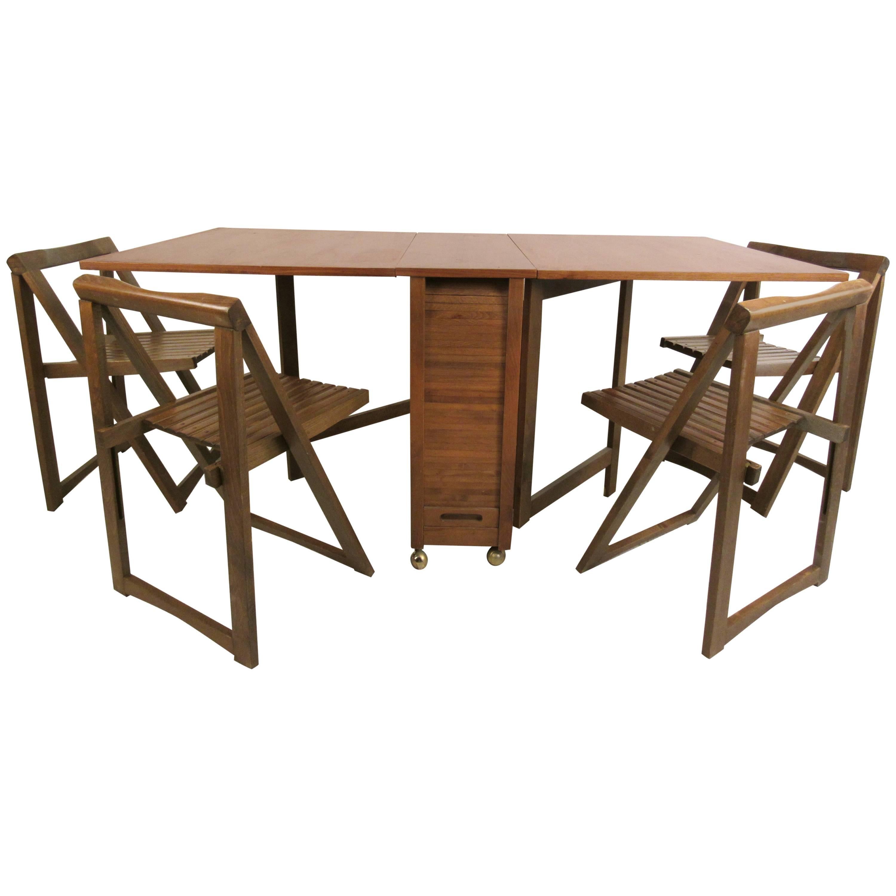 Mid-Century Modern Drop-Leaf Table with Chairs