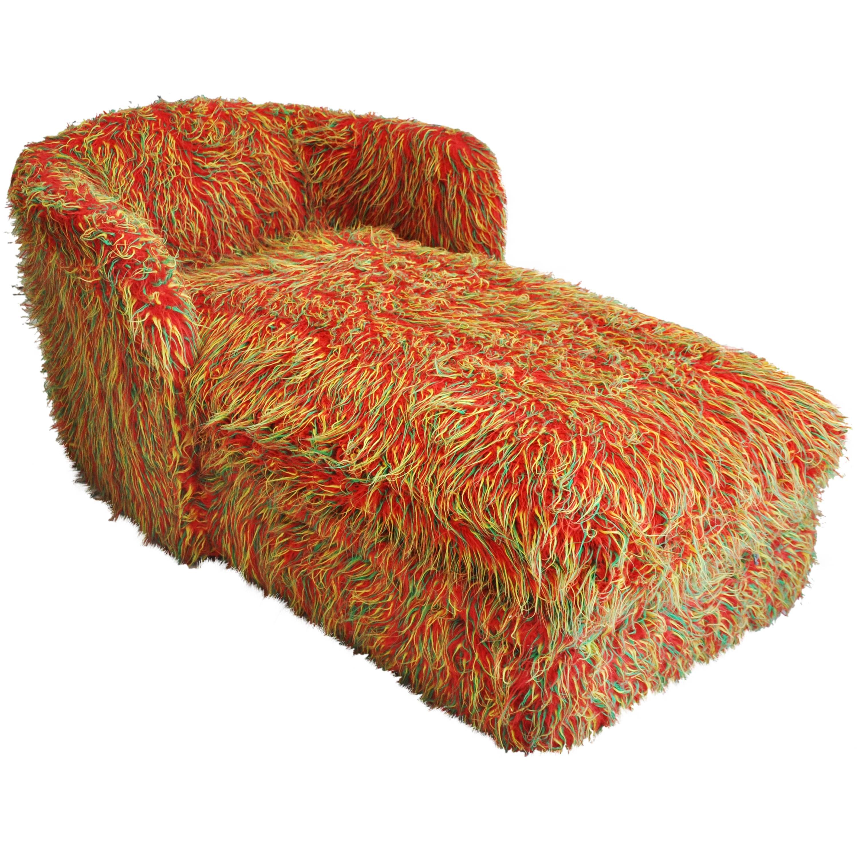 Midcentury Fuzzy Chaise Lounge