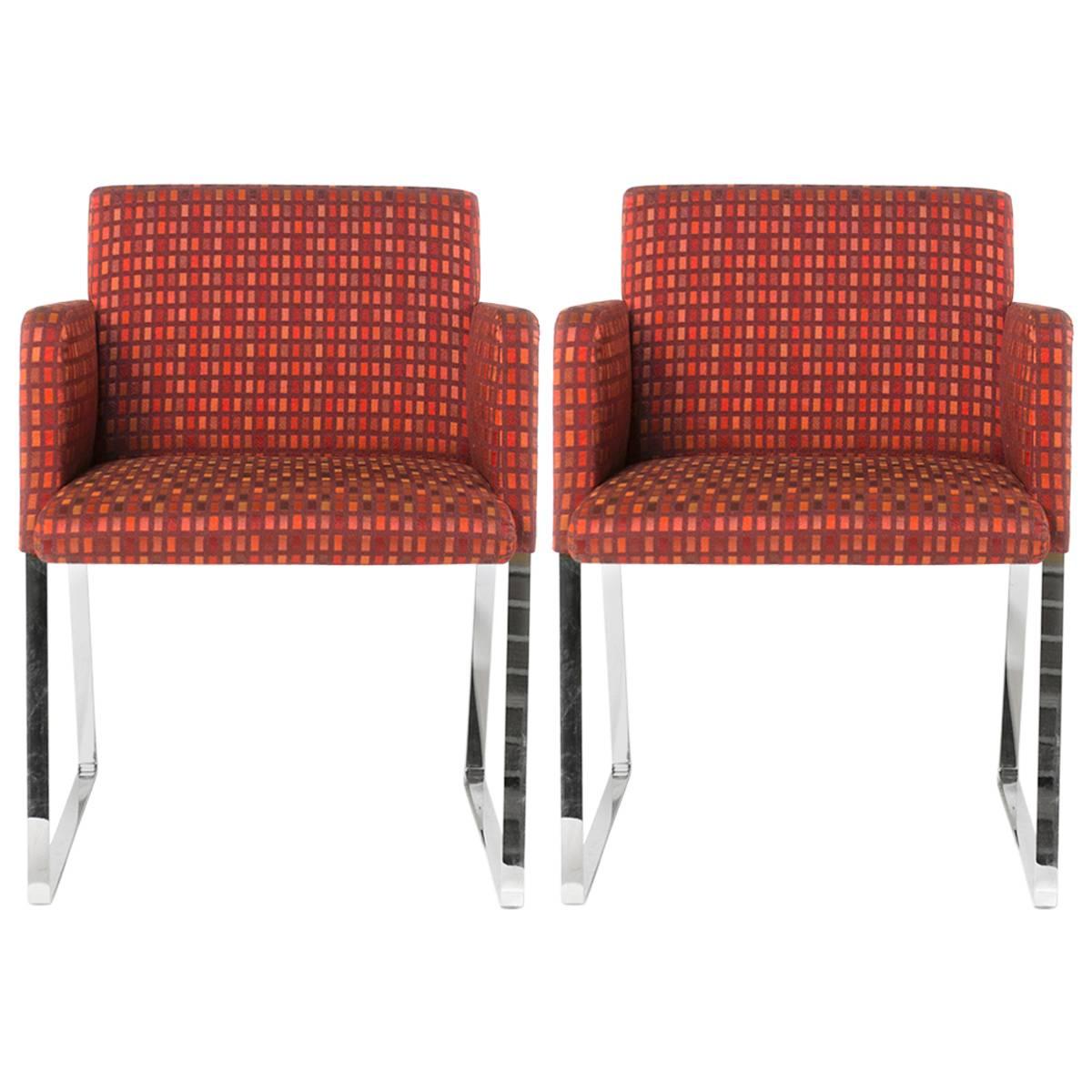 Pair of Patterned Moroso Stainless Armchair by Enrico Franzolini, Italy For Sale