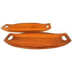 Pair of Teak Gondola Trays Designed by Quistgaard for Dansk Early Production