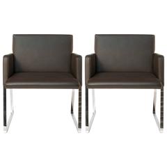 Brown Leather Moroso Stainless Dining Chairs by Enrico Franzolini, Italy