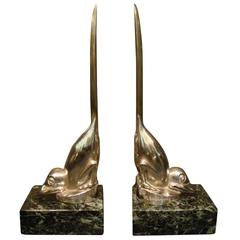 Art Deco Silver Plated Bronze Birds Bookends, M. Bouraine 11