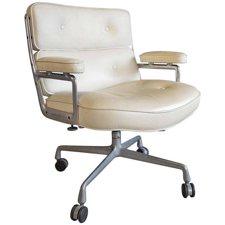 Pair of Charles Eames Time Life White Leather Chairs For Sale at 1stdibs
