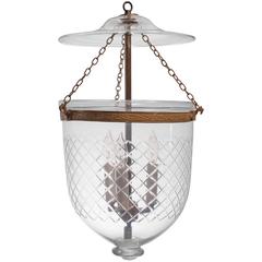 English Bell Jar Lantern with Diamond Etching