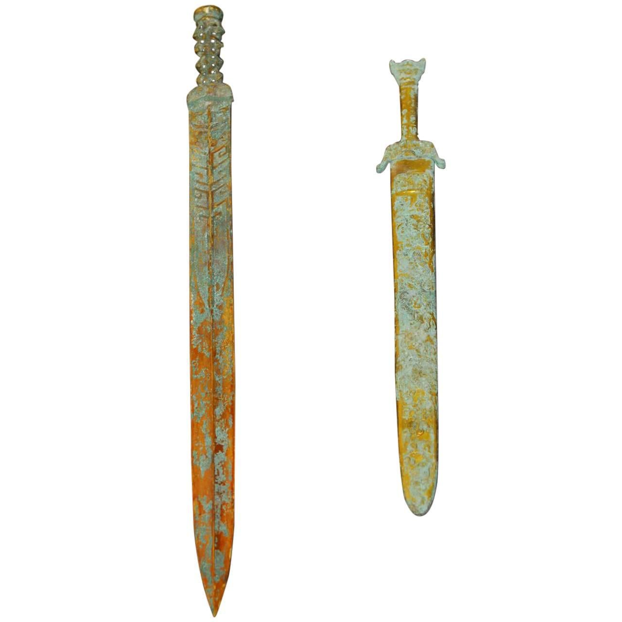 Pair of Chinese Qin Dynasty Archaic Style Brass Swords