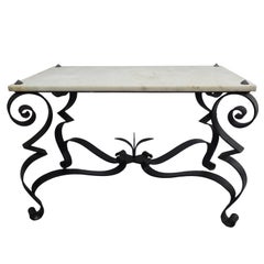 Vintage French Wrought Iron & Marble Cocktail /Side Table, Style Gilbert Poillerat, 1940