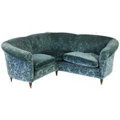 Corner Sofa Springs Feathers Velvet Vintage Manufactured in Italy, 1940s