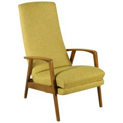 Reclining Armchair Stained Beechwood Foam Fabric Vintage, Italy, 1950s-1960s