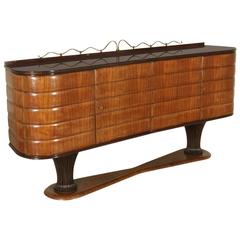 Sideboard Rosewood Veneer Back-Painted Glass Brass Vintage, Italy, 1950s