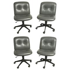 Set of Four Rosewood and Grey Leather Seats by Ico Parisi, Italy, 1960s
