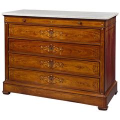 French Louis Philippe 19th Century Inlaid Teak Marble Top Commode Stamped Durand 2