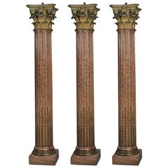 Set of Three Neoclassical Style Rose Granite Corinthian Columns 6