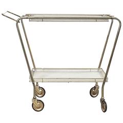 Italian Rolling Drink Cart in White Perforated Metal and Brass