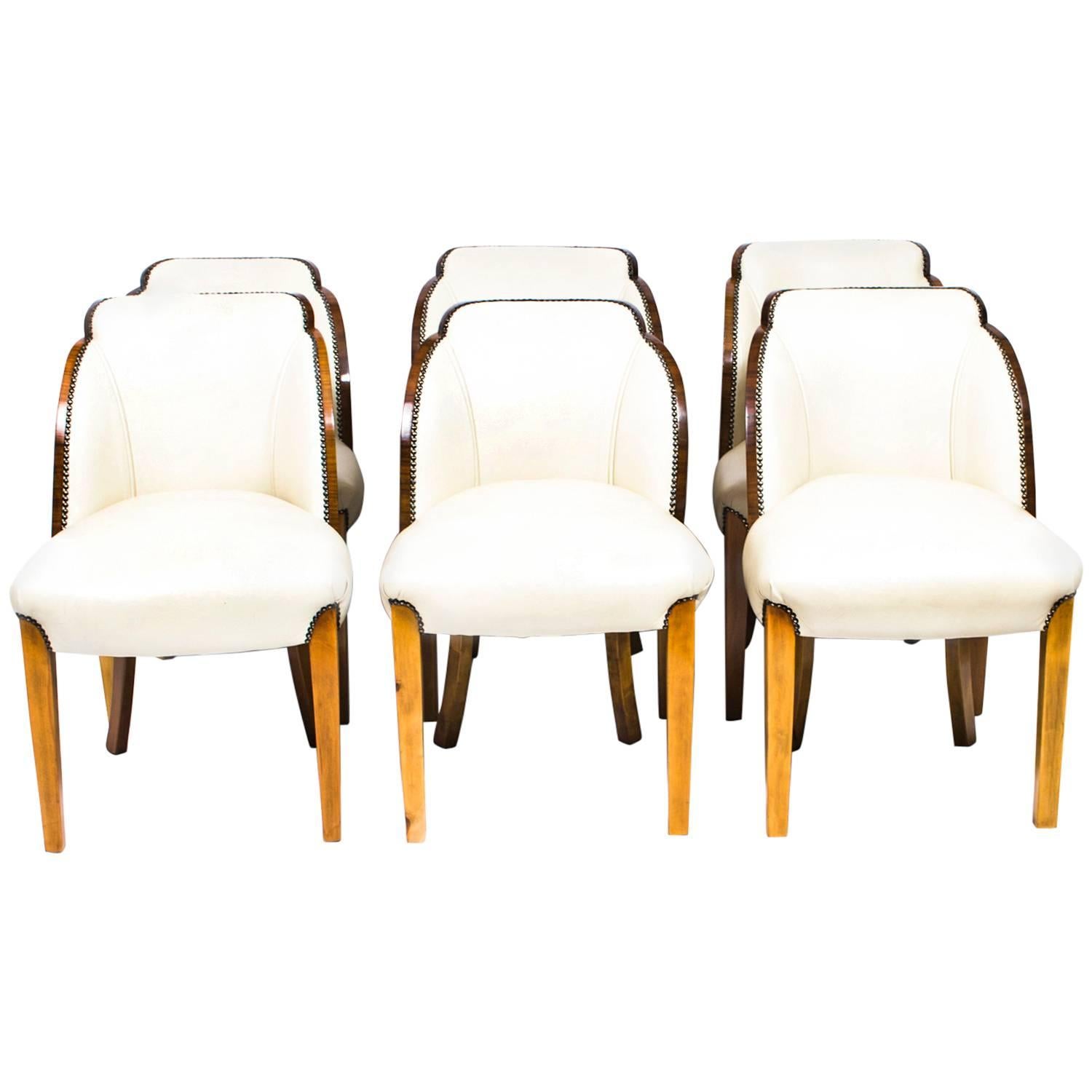 Antique Art Deco Set of Six Burr Walnut Cloudback Chairs, circa 1930 at 1stDibs