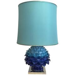 1970s Blue Ceramic Table Lamp