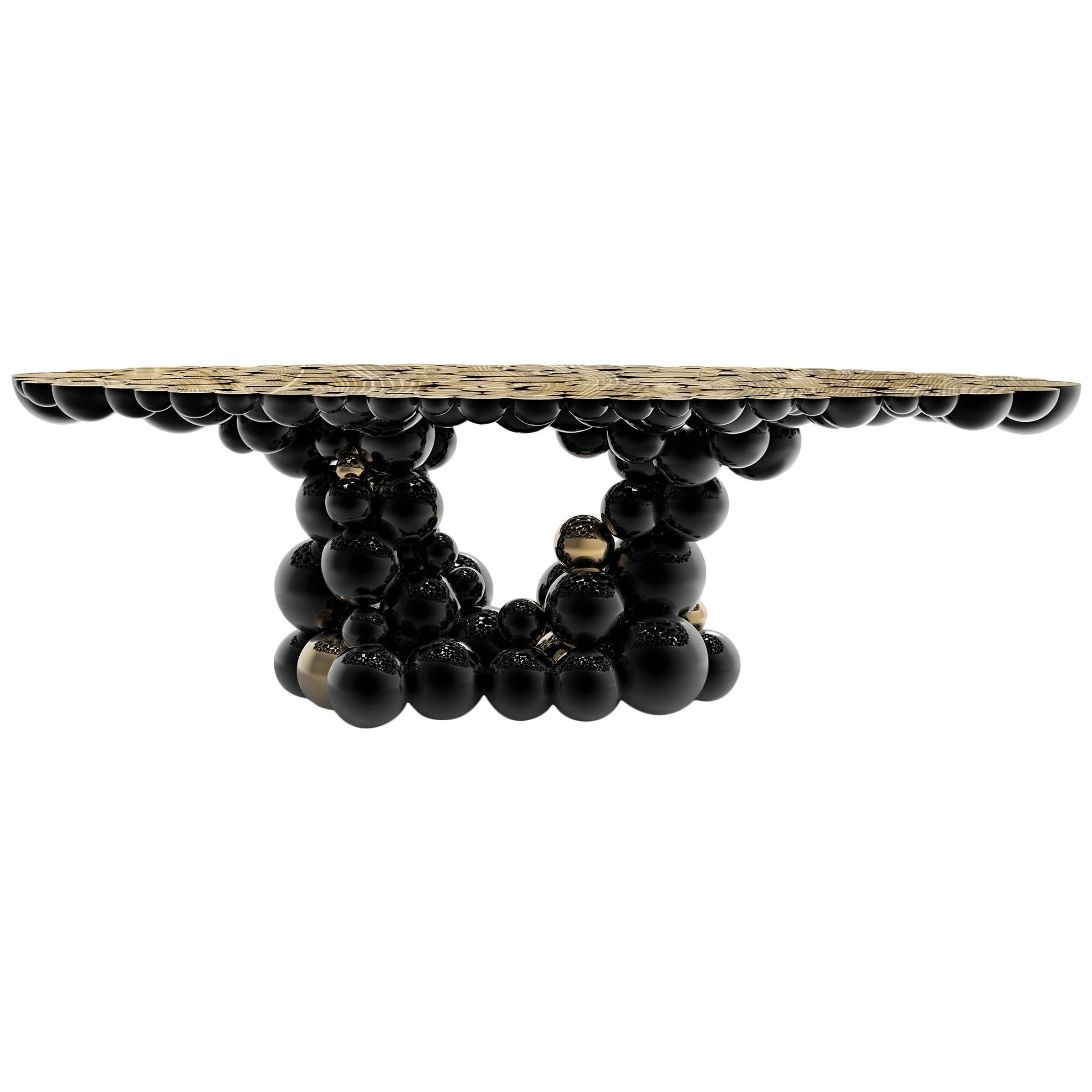 Table sphères en aluminium avec sphères noires et dorées