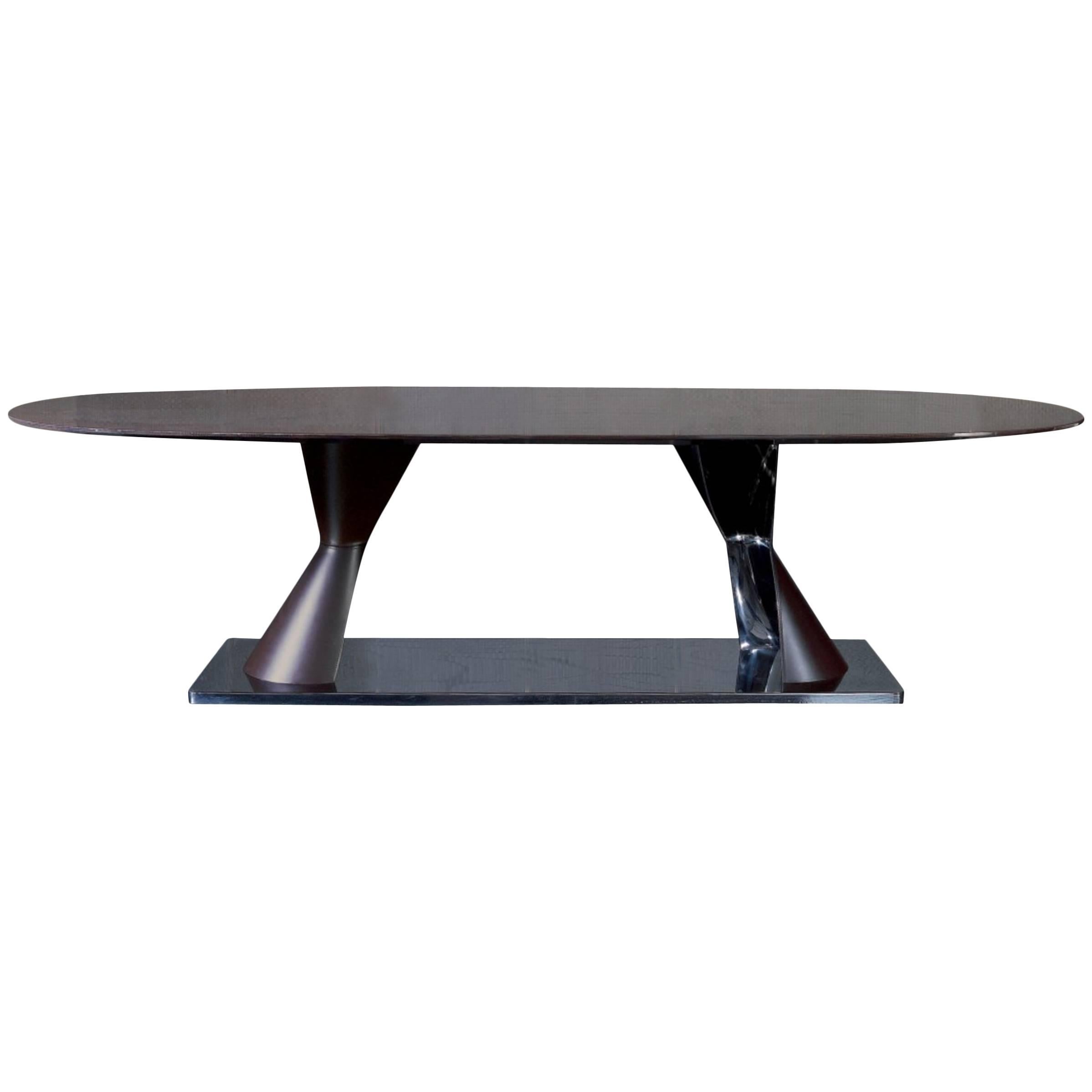 Stars Tisch mit lackierter Platte aus Massivholz und Sockel aus Bronze im Angebot