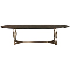 Torsade Long Table with Solid Ebony Wood Top and Bronze Structure
