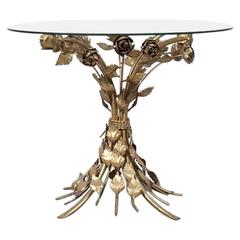 Hollywood Regency-Style Climbing Roses Brass Side Table
