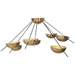 Circular Asymmetric Brass Chandelier in the Style of Stilnovo