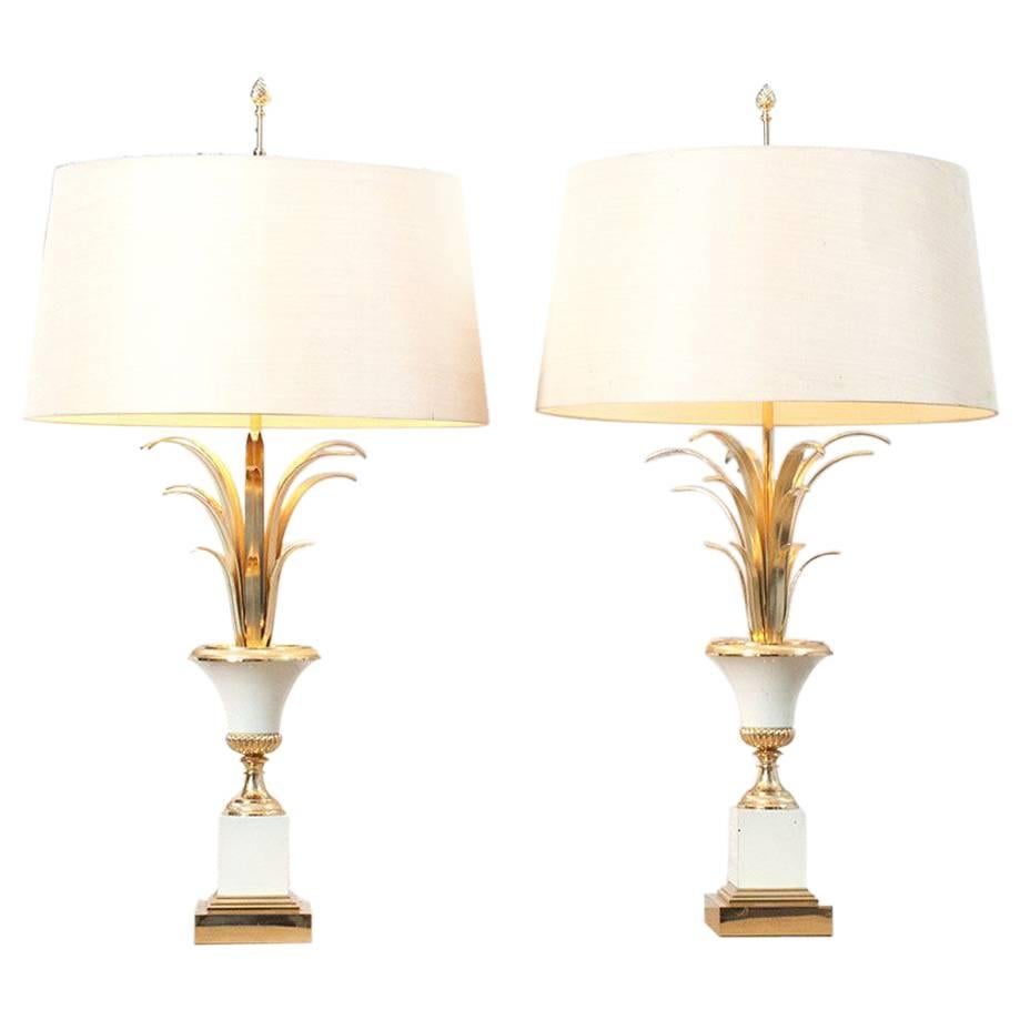 Pair of Brass Palm Table Lamps in Style of Maison Jansen