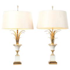 Pair of Brass Palm Table Lamps in Style of Maison Jansen