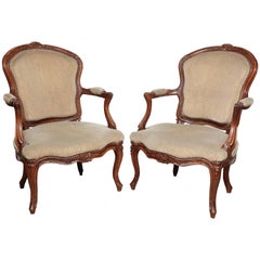 Pair of Carved Louis XV Fauteuil