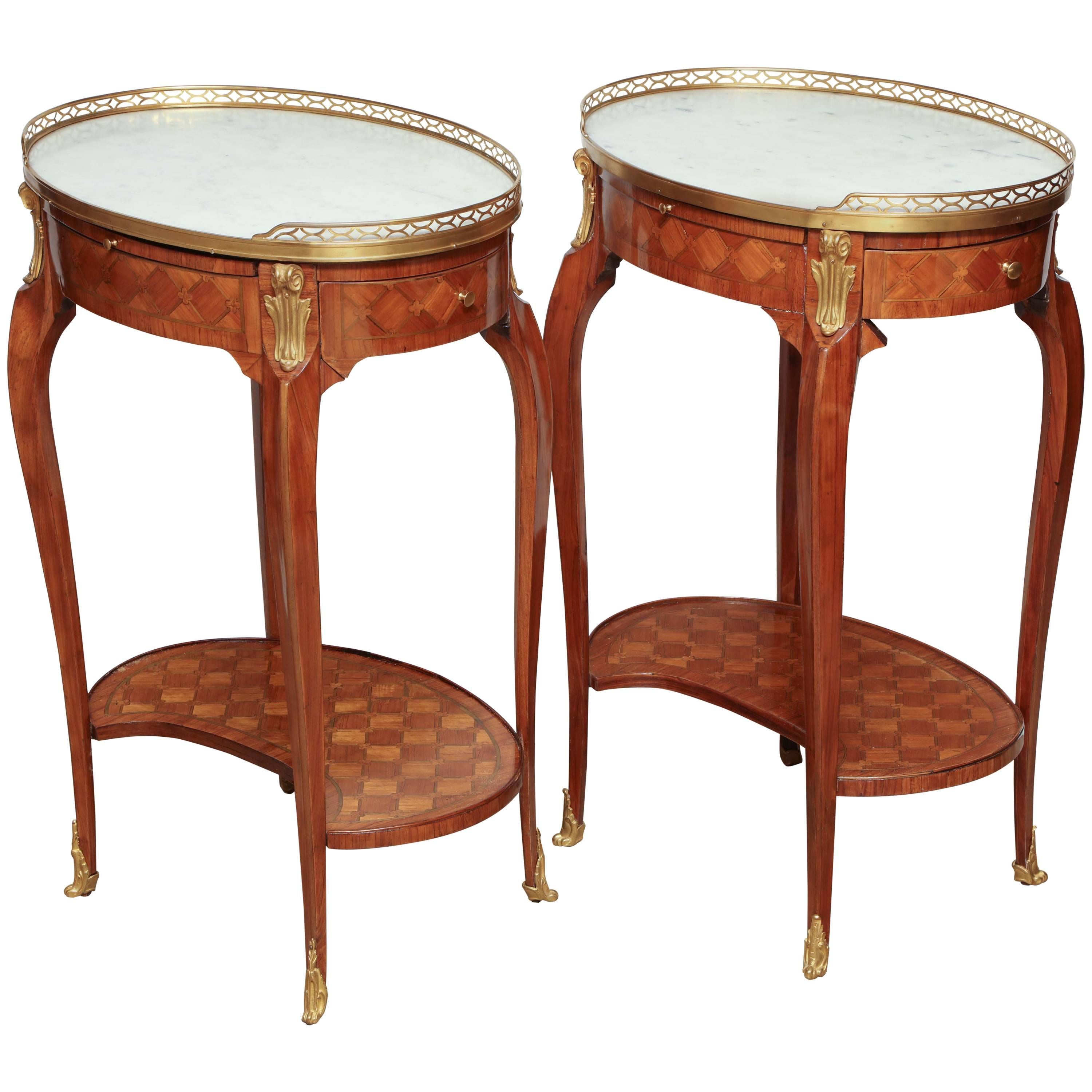 Pair of French Marble-Top Side Tables