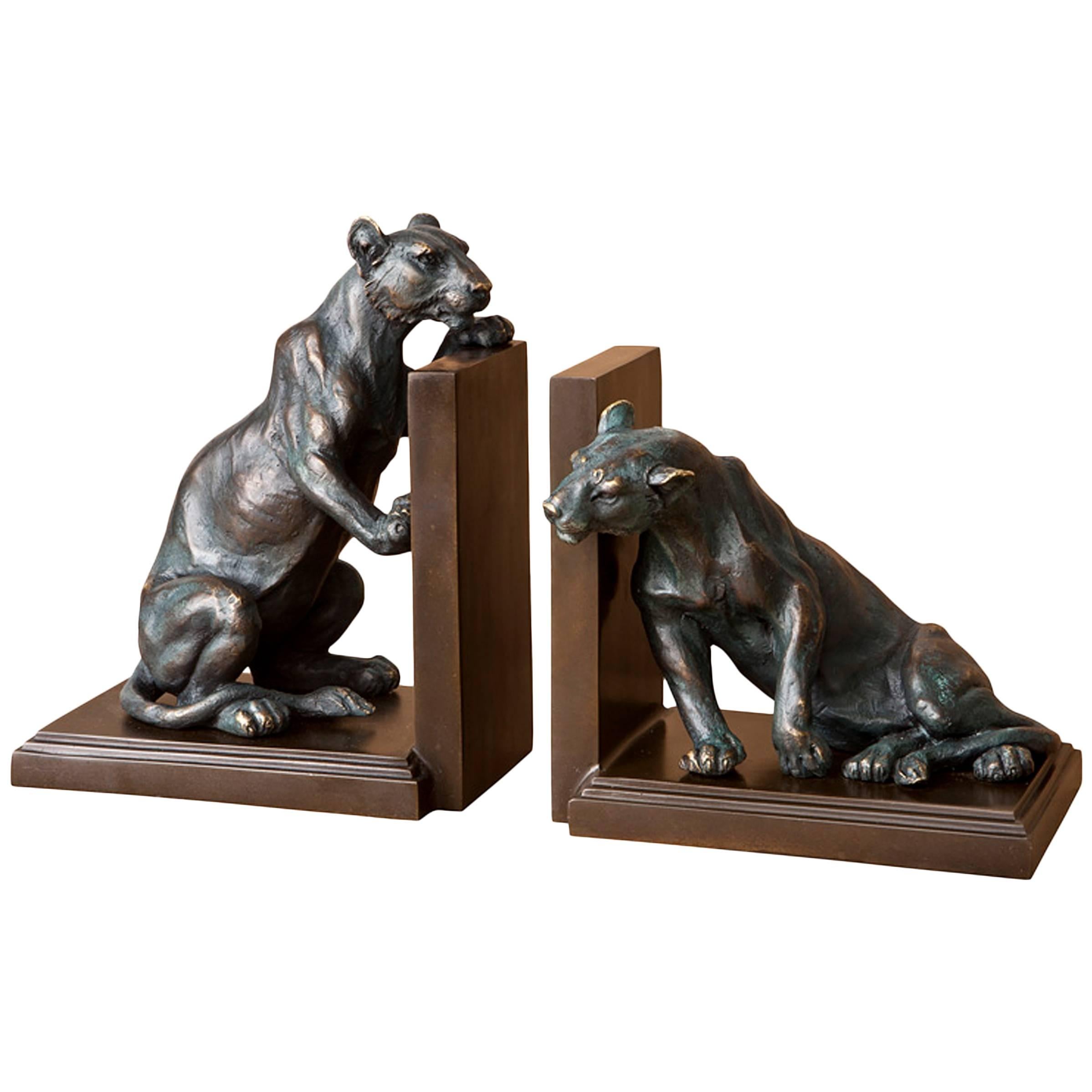 Lions Bookend Set of Two Bronze and Vintage Brass