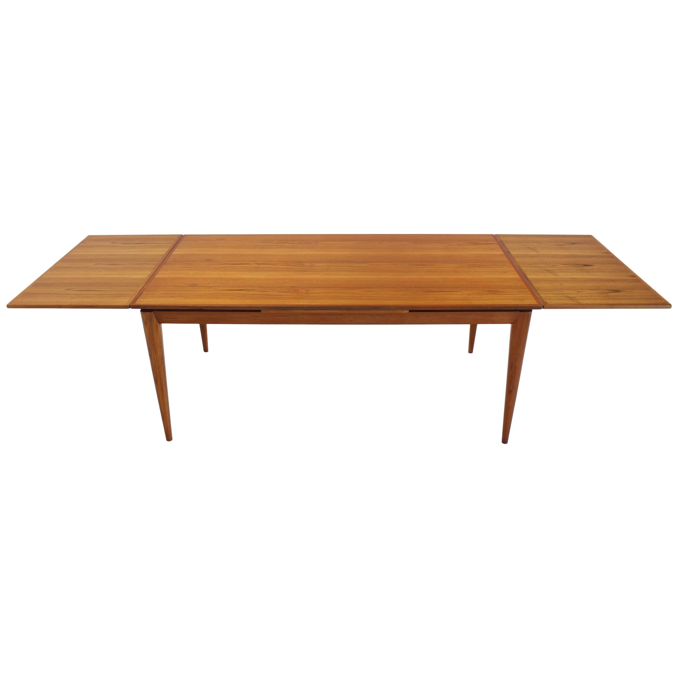 Large Heavy Tapered Legs Danish Modern Teak Table For Sale