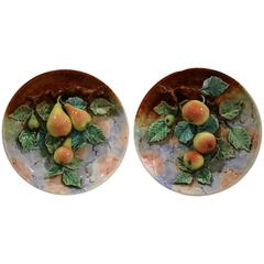 Pair of 19th Century French Majolica Barbotine Decorative Plates with Fruits