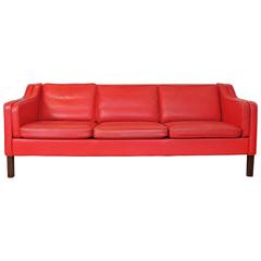 1960s Danish Red Leather Sofa by Børge Mogensen