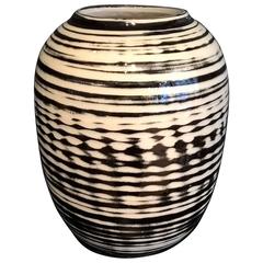 Contemporary 2016 Black and White Glazed Vase, One of a Kind, Karen Swami