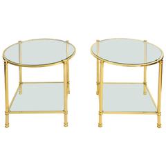 Pair of French 1960s Glass and Brass Side Tables