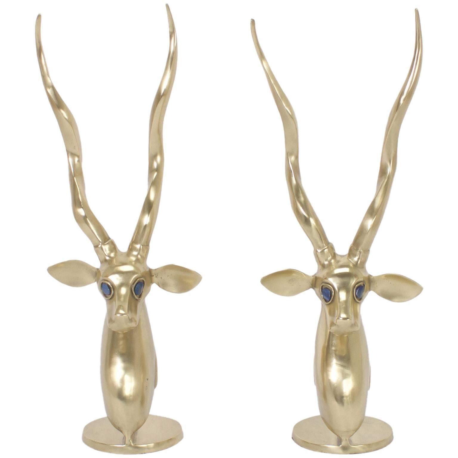 Pair of Modern Brass Gazelle Sculptures