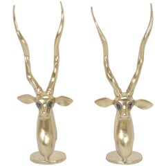 Pair of Modern Brass Gazelle Sculptures