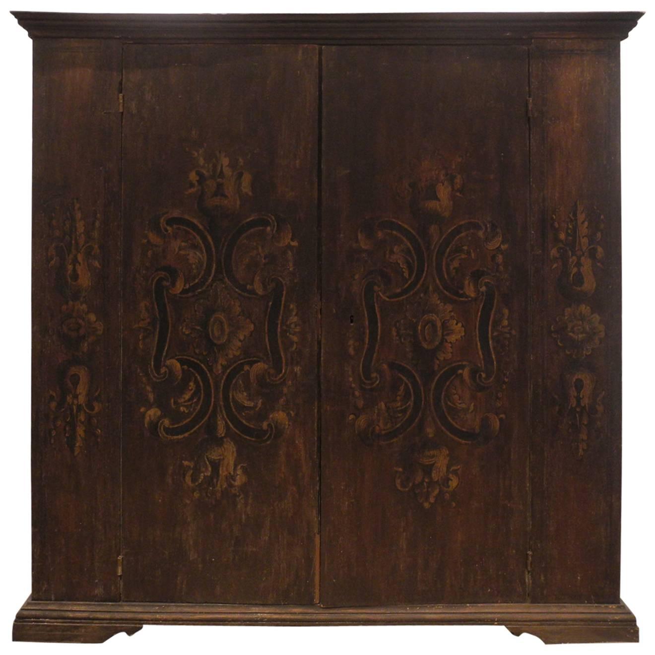Large Antique Wooden Umbrian Cabinet with Intricately Painted Design For Sale