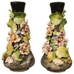 Paire de vases barbotine du 19ème siècle en provenance de France, Lefront
