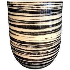 Contemporary 2016 Black and White Glazed Vase, One-of-a-Kind, Karen Swami