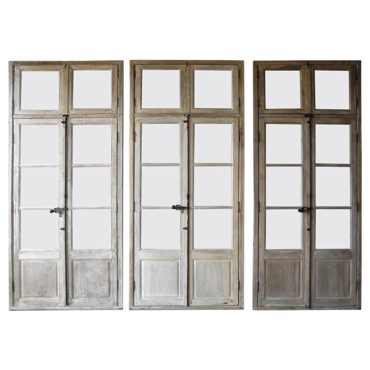 Antique, Reclaimed Large Wooden Windows from Sisteron with Natural Wood Finish