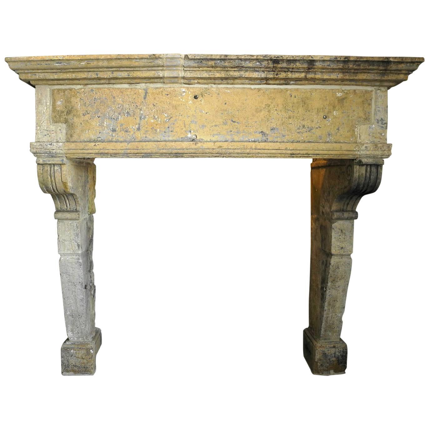Antique French Large Stone Mantel with Carved Legs For Sale