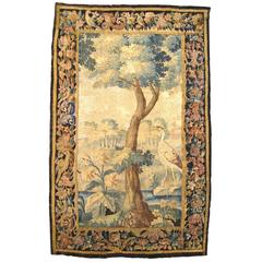 Antique Flemish Verdure Landscape Tapestry Panel, w/ Large Tree & Foliate Border 2