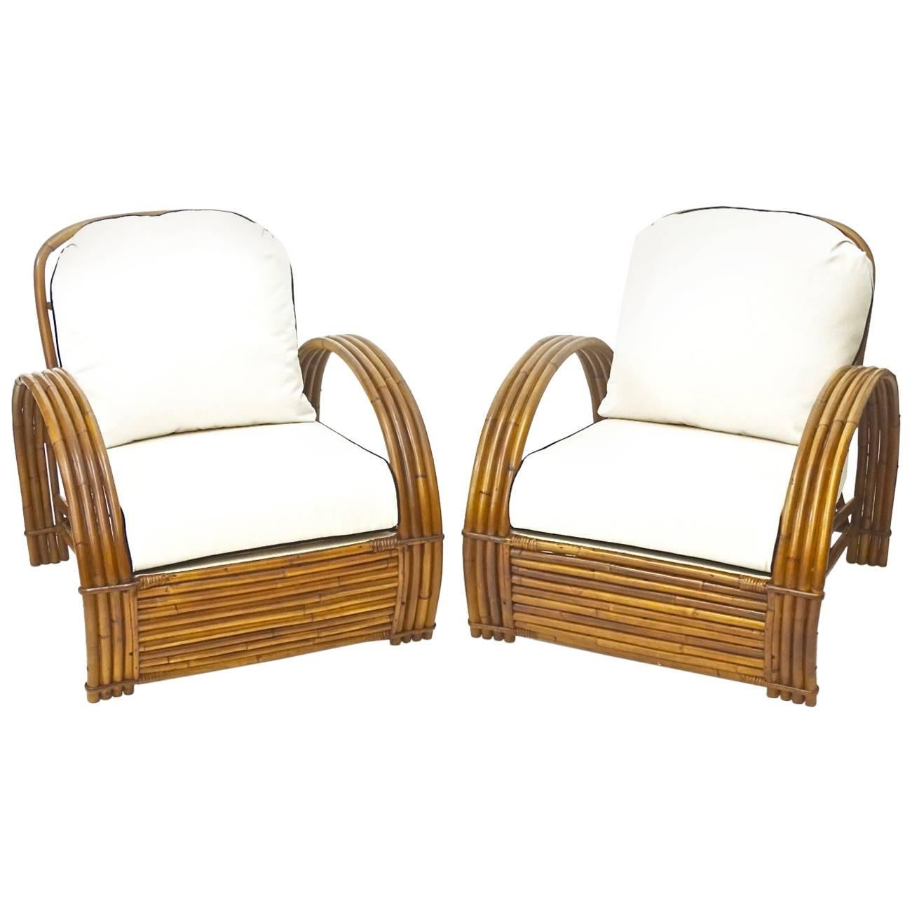 Rattan Lounge Chairs (Pair) with Ottoman