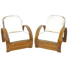 Rattan Lounge Chairs (Pair) with Ottoman